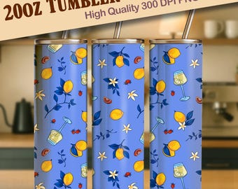 Amalfi Afternoon | Italian Lemons Seamless 20oz Skinny Tumbler Wrap - 300 DPI PNG - Instant DL - Mediterranean Summer Limoncello Coastal
