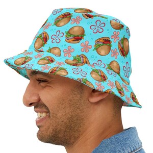 Undersea Patty Party - kapelusz typu burger inspirowany Spongebobem - styl letni, swobodny strój plażowy, dodatek, modny prezent, inspirowany Krabby Patty