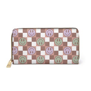 Retro Feelz - Carteira com zíper e estampa de smiley xadrez - Acessório divertido para adolescentes, presentes para amigos, declaração de moda, bolsa fofa e moderna