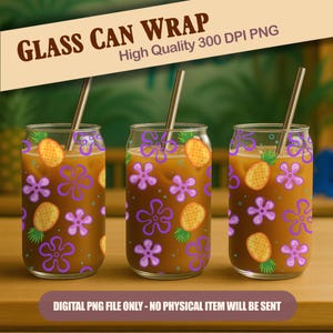 Undersea Pineapple Party - SpongeBob Inspired 16 oz Glass Can Wrap Sublimacja - 300 DPI PNG - Natychmiastowe pobranie - Ręcznie rysowana letnia kreskówka