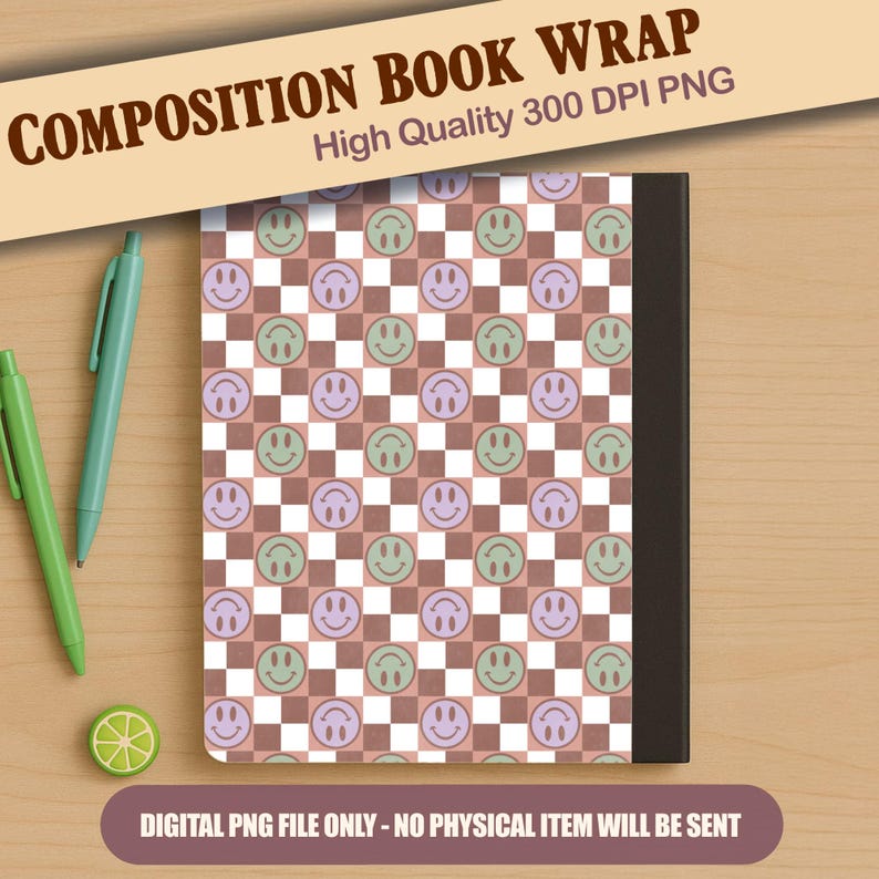 Retro Feelz | Checkerboard Smiley Face Composition Book Wrap – Front ...