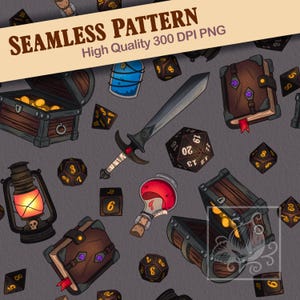 Schatz des Abenteurers | Fantasy RPG Seamless Pattern 300 DPI PNG - Sofortiger Download - Digitales Papier Hintergrund - Tabletop Dungeon Spiel Muster