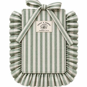 Handmade Peppermint Kindle Pouch, Green Striped Quilted Ereader Case (100% Cotton)