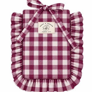 Handmade Burgundy Gingham Kindle Pouch, Quilted Ruffle Ereader Case (100% Cotton)