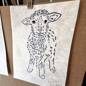 Lucille - handmade handprinted sheep linocut block print