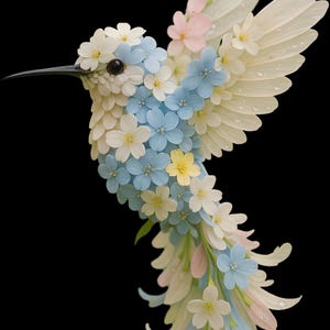 Elegant Floral Hummingbird Art Print - Digital Download - A3 High Resolution - With & Without Background