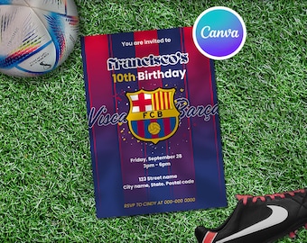 FC Barcelona Einladung zum Geburtstag| Bearbeitbare Canva Vorlage | Druckbare Fußball Party einladen | Digitaler Download
