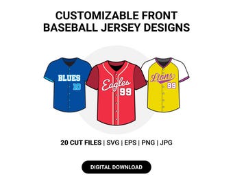 Customizable Baseball Jersey SVG Bundle: 20 Front Side Designs (Digital Download)
