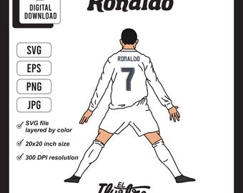 Cristiano Ronaldo SVG File: Soccer Outline & Color Clipart (Digital Download)