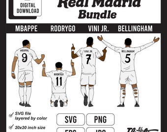Real Madrid Soccer Player SVG Bundle: Mbappe, Bellingham (Digital Download)