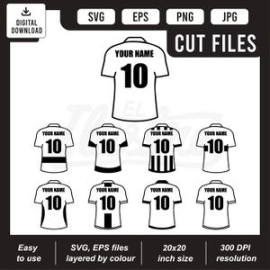 Anpassbares Fußball Jersey SVG Bundle | 9 Rückenjersey-Designs für personalisierte Name & Nummer | Sofort Download Geschnittene Dateien