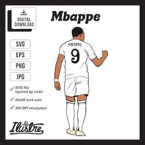 Mbappe svg file, soccer player SVG File, EPS, PNG, jpg, Clipart, high resolution Great for  Cards, Stickers, T-Shirts, Mugs, & more.