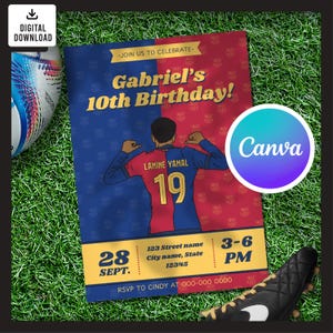 Carte d'invitation d'anniversaire Lamine Yamal, modèle d'anniversaire modifiable, invitation d'anniversaire imprimable, carte d'anniversaire de football, téléchargement numérique