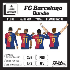 FC Barcelona-svg-bestand, voetbalbundel svg, Lamine Yamal, Raphinha, Lewandowski, Pedri-voetballer SVG-bestand, EPS, PNG, jpg, Clipart,