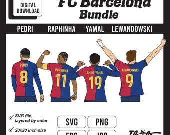 Barcelona Player SVG Bundle – Yamal, Lewa, Pedri + Outline & Colour Versions