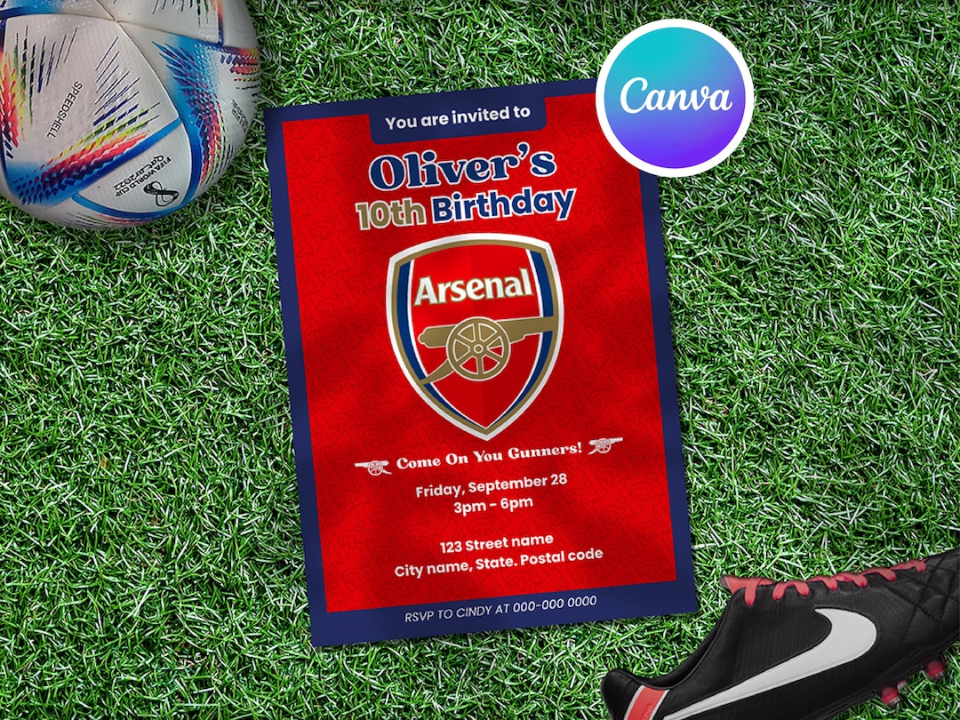 Arsenal Birthday Invitation | Editable Canva Template for Print. - Etsy ...