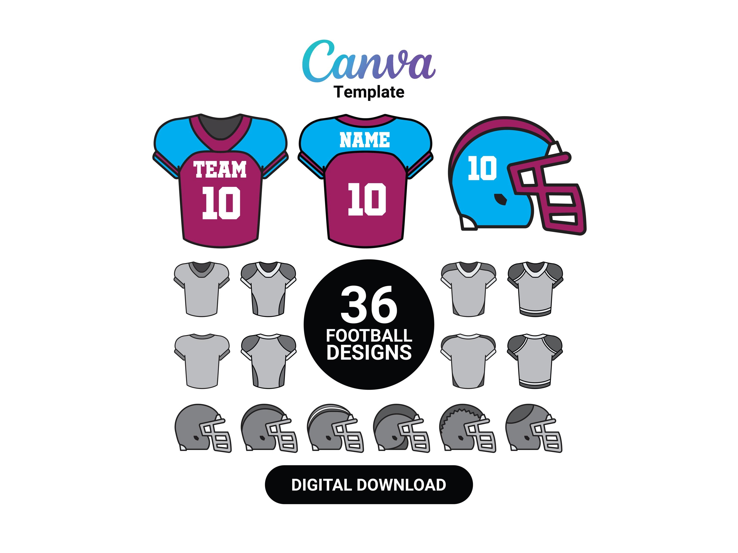 カスタムフットボールジャージテンプレート：Canvaで編集可能な36種類のデザイン（前面、背面、ヘルメット）（すぐにダウンロード可能） - Etsy  日本, image size:3000x2249