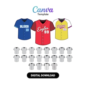 Anpassningsbara basebolltröjmallar: 20 redigerbara Canva-designer (direkt nedladdning)