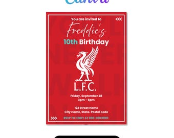Liverpool FC Birthday Invitation | Editable Canva Template | Printable Soccer Party Invite | Digital Download