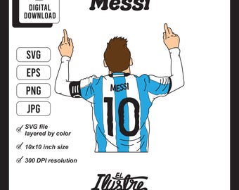 Messi SVG, Outline & Color Versions (Digital Download)