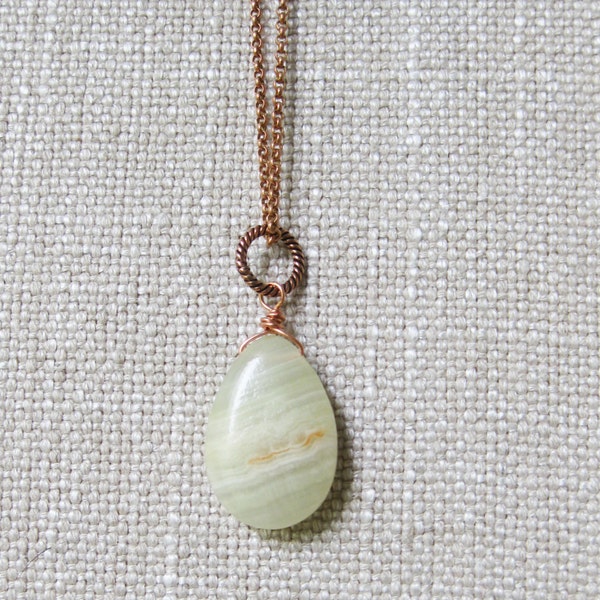 Green Onyx Necklace. Rose Gold Necklace Copper Jewelry. Green Striped gemstone One of a Kind Necklace Copper Necklace Gemstone Jewelry OOAK