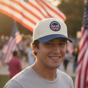 USA 250 Patch Cap | Two-Tone Trucker Hat, 1776-2026 Anniversary
