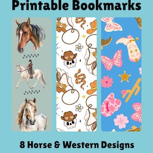 Set of 8 Cowgirl Western Printable Bookmarks | Cute Pastel | Digital Download | Book Lover Gifts | Horse Theme Bookmarks | Soft Girl Era
