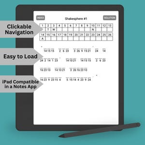 Digital Cryptogram Puzzle Book for Adults | 100 Shakespeare Quote Puzzles PDF | Hyperlinked Indexed for Kindle Scribe and e-Ink Tablets