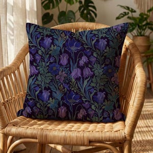 Dark Moody Purple Tulip Pillow Cover, Gothic Floral Pillow Case, Vintage Art Cushion, Witchy Botanical Throw Pillow, Couch Home Decor