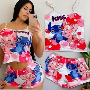 Conjunto de yoga de verano kawaii: camiseta de manga corta con dibujos animados y pantalones deportivos, ropa deportiva ligera para mujer