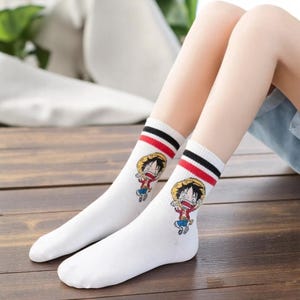 Calcetines de anime de One Piece, calcetines de Luffy y Chopper Crew, calcetines unisex de algodón con dibujos animados para cosplay y patineta.