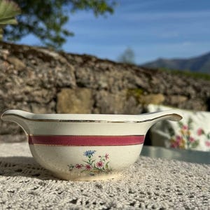 Molheira francesa vintage da Céranord | Molheira semi-porcelana “Manon” | Talheres com estampa floral Pink Band
