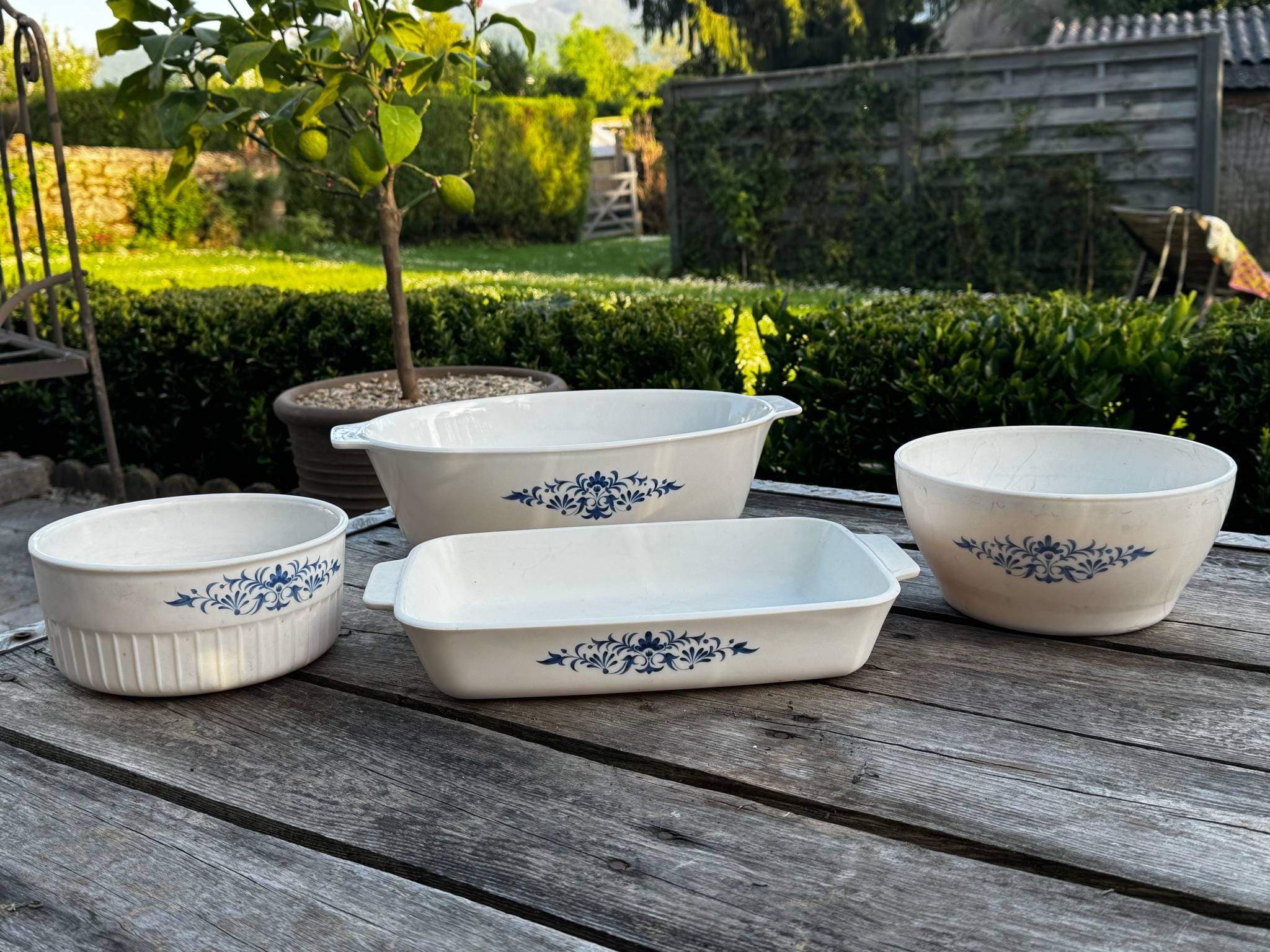 Vintage French Bakeware Set by SOVIREL – Blue Floral Pattern – Set