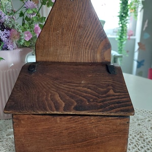 Vintage French Wooden Salt Box – Wall-Mounted “Boîte à Sel” – Rustic Farmhouse Kitchen Storage – Found in Pau, France