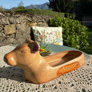 Vintage French Cow Butter Dish | Rustic Stoneware Beurre Dish | Charming Cottagecore Farmhouse Kitchen Decor