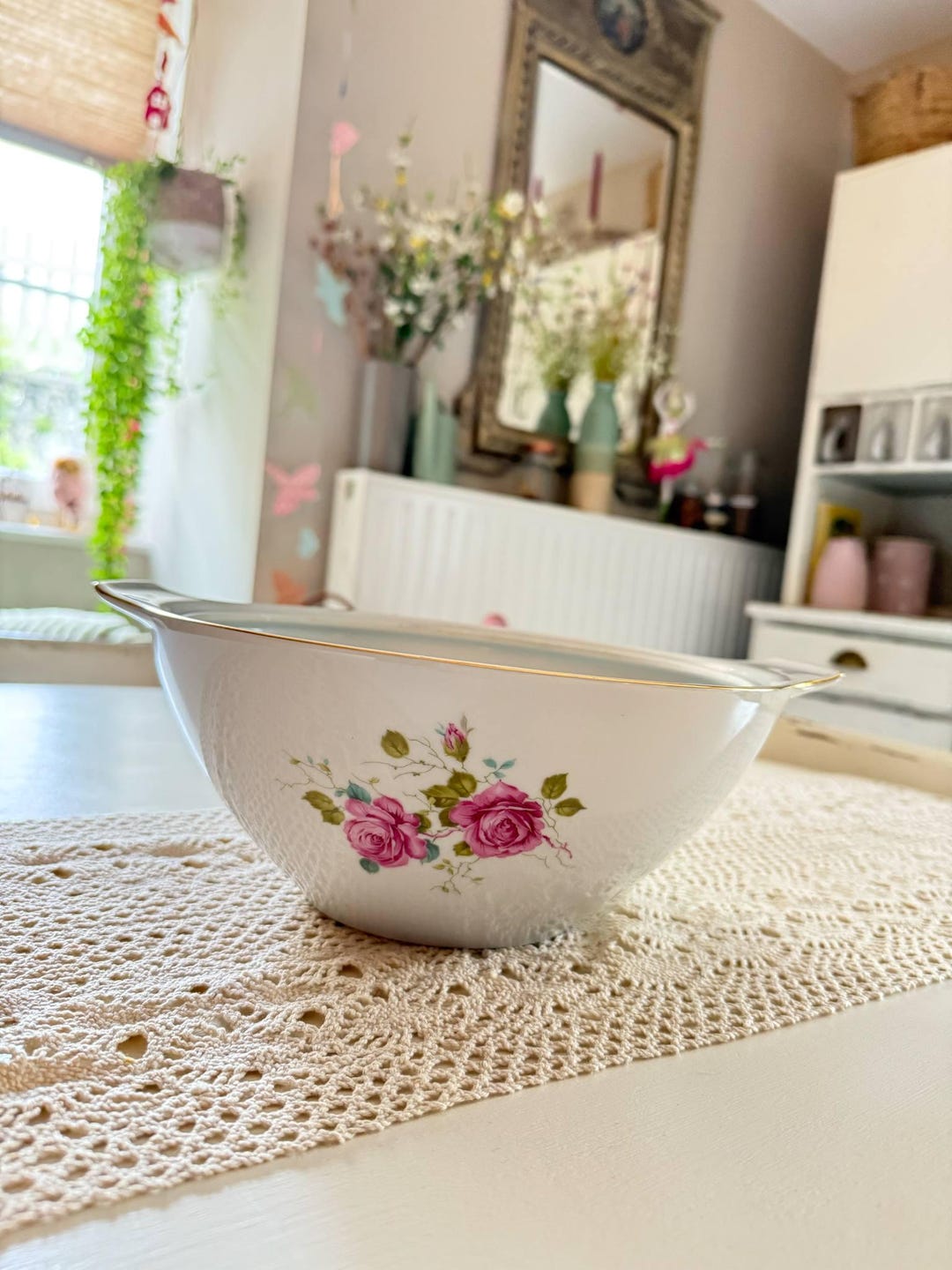 Vintage French Porcelain Rose Bowl | Porcelaine Veritable Serving Dish ...