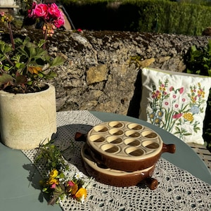 Pair of Vintage French Emile Henry Escargot Dishes | 12-Hole Snail Plates | Rustic French Stoneware Ovenware