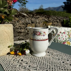Vintage Floral Ceramic Milk Jug | Cottagecore Pitcher with Gold Trim | Shabby Chic Kitchen Decor