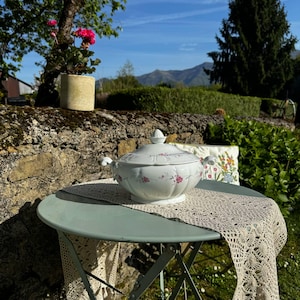 Vintage French Porcelain Tureen with Lid | Berry Haute Porcelaine | Pink Floral Compagnie Nationale de Porcelaine France