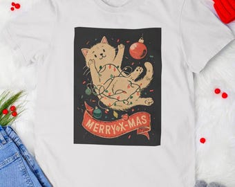 Christmas Cat T-Shirt • Funny Retro Holiday Tee for Cat Lovers