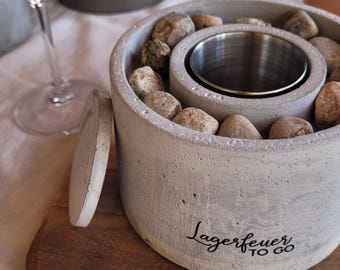 Lagerfeuer to go • moderne handgemachtes Tischfeuer aus Beton • Personalisierbar • Outdoor • Geschenke • Camping • Hochzeit • Geburtstag