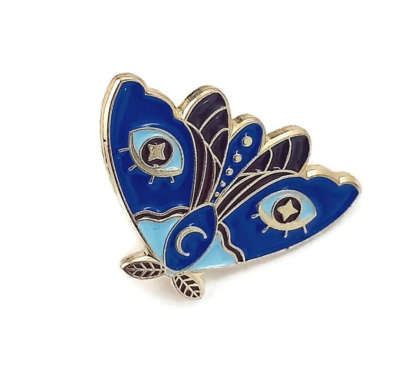 Moth Butterfly Enamel Pin Badge, Blue Metal Lapel Pin, Nature Insect ...