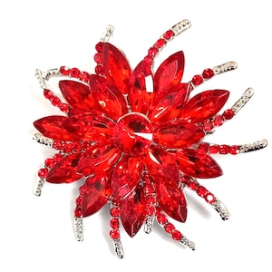 Red Rose Crystal Brooch, Rhinestone, Elegant Pin, Floral Brooch, Gift for Her, Wedding Jewelry, Women&#39;s Gift