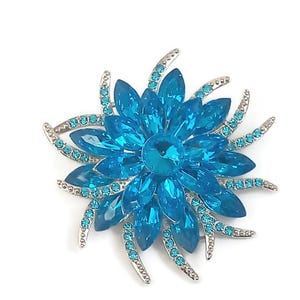 Blue Flower Crystal Brooch - Floral Pin - Wedding Brooch - Bridesmaid Gift - Vintage Style - Gift for Her