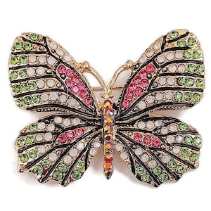 Green Butterfly Rhinestone Brooch Pin | Rhinestone Pin | Insect Brooch | Nature | Jewellery Gift