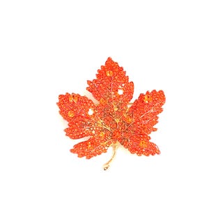 Orange Maple Leaf Crystal Brooch - Autumn Brooch - Maple Leaf Jewellery - Birthday Gift - Elegant Pin - Fashion Accessory