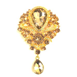 Large Gold Drop Crystal Rhinestone Brooch Pin | Elegant Brooch | Wedding Accessory | Gold Jewellery Gift | Lapel Pin