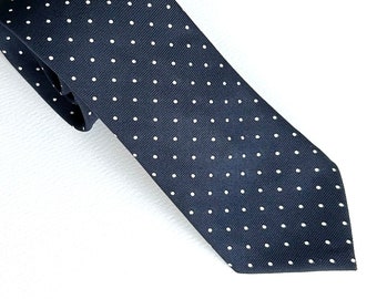 Navy Tie with White Polka Dots