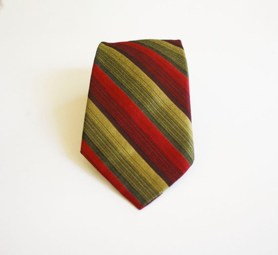 Vintage Red and Olive Striped Tie - image 3
