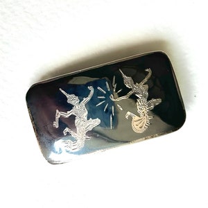 Thai Niello Belt Buckle in Sterling Silver